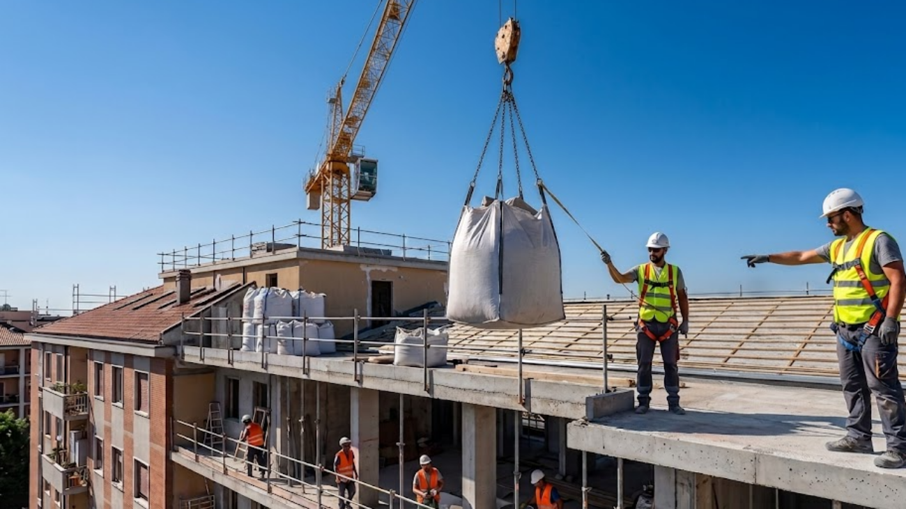 svuotamento di big bag nei cantieri